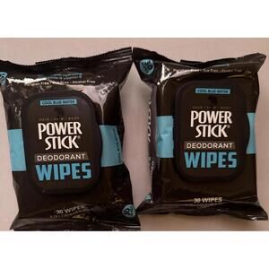 Lot Of  2 Power Stick Mens Deodorant Wipes Cool Blue Water Hair & Body 30 count